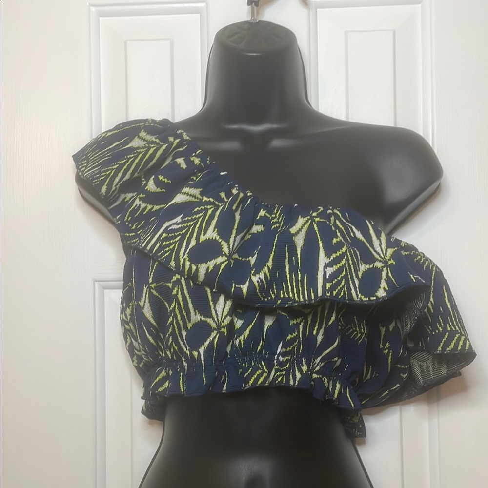 Multi-Wear Navy and Green Leaf Print Zara Top